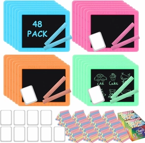 48 Pcs Neon Chalkboard Set for Kids Includes 48 Pcs Mini Chalk Boards 96 Pcs Chalk Sticks 48 Pcs Erasers for Boys and Girls Birthday Party Favors Kids Goodie Bags Back to School Gifts
