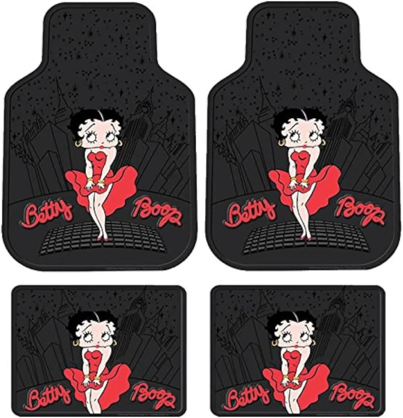 4PC Front & Rear Rubber Floor Mats Set - Betty Boop - NY New York City Sky Line