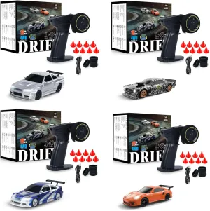 4Pcs 1/43 Mini RC Drift Car with Gyroscope, 2.4GHz Full Proportional High Speed Remote Control Car, RTR 4WD Fast RC Cars with LED Lights Racing Tires, Hobby RC Cars Toy Model Gift for Adults, Kids