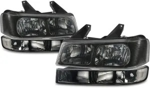 4pcs Chrome Housing ABS Plastic Carbon Headlight Headlights Lamp Signal Turn Clear Smoked for Chevy for Express 4500/3500/2500/1500,for GMC for Savana 4500/3500/2500/1500