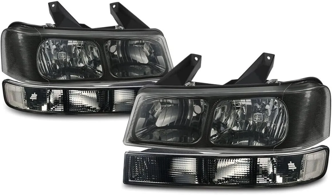 4pcs Chrome Housing ABS Plastic Carbon Headlight Headlights Lamp Signal Turn Clear Smoked for Chevy for Express 4500/3500/2500/1500,for GMC for Savana 4500/3500/2500/1500