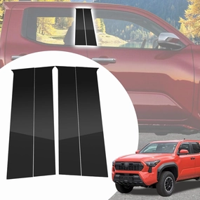 4pcs Glossy Black Exterior Door Window Pillar Posts Molding Cover Panel Trim Stickers Side Door Window Cover Trim Kits for Toyota Tacoma TRD Off Road 2024 2025 Accessories