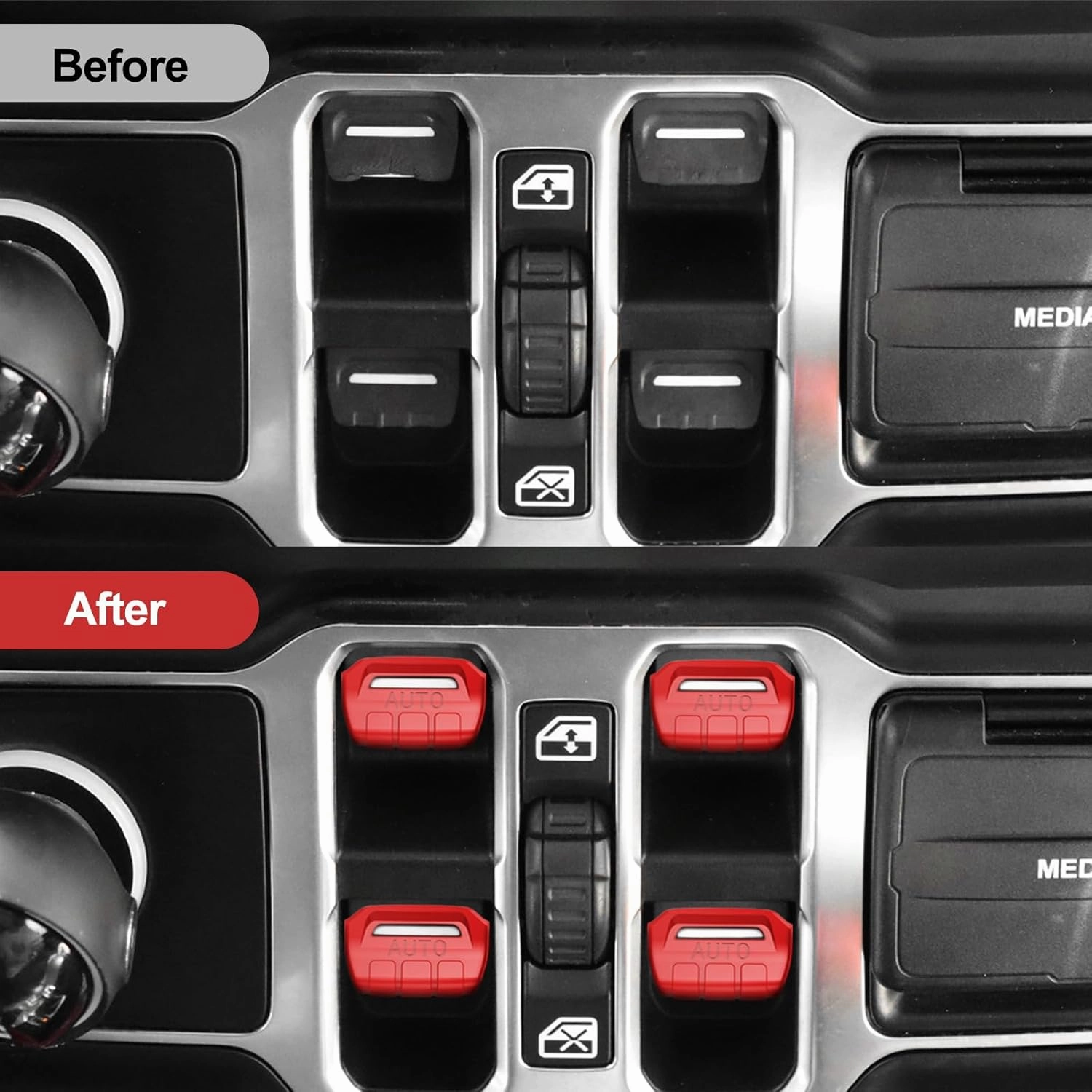 4PCS Upgraded Window Switch Button Cover Compatible with Jeep Wrangler JL JLU 2018-2025 and Gladiator JT 2020 2021 2022 2023 2024 2025 Wrangler 4xe Interior Accessories(Bright Red)
