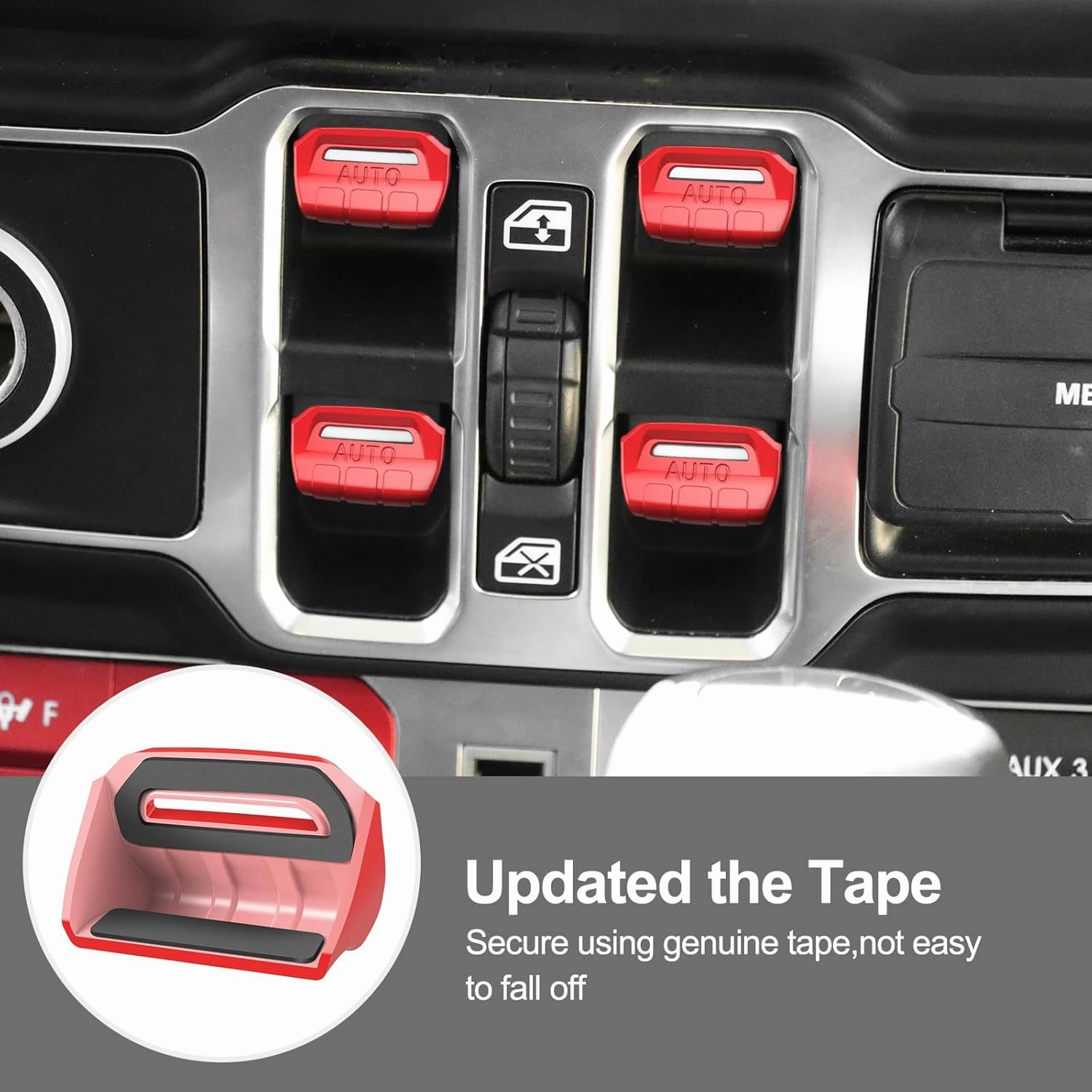 4PCS Upgraded Window Switch Button Cover Compatible with Jeep Wrangler JL JLU 2018-2025 and Gladiator JT 2020 2021 2022 2023 2024 2025 Wrangler 4xe Interior Accessories(Bright Red)