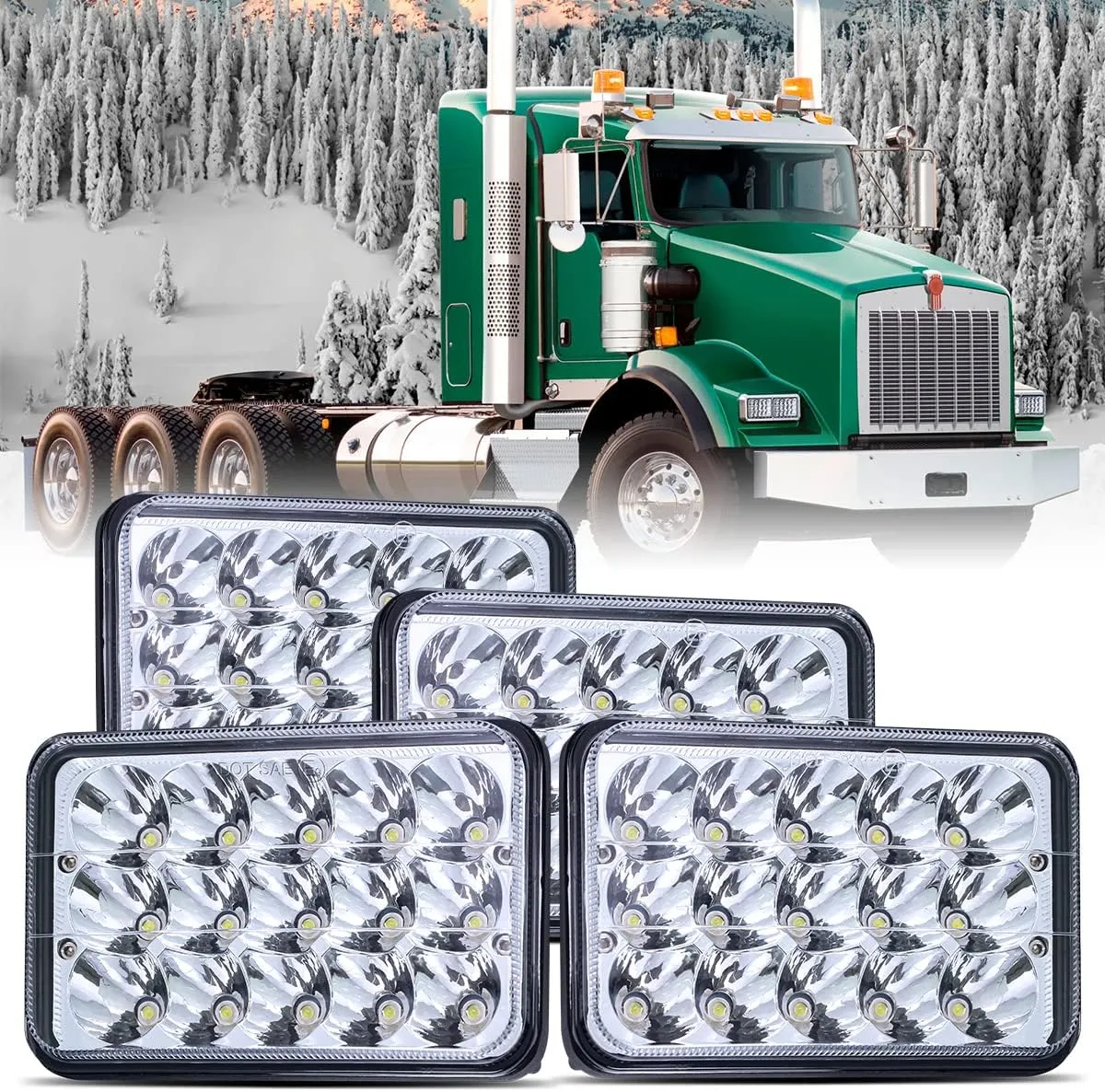 4x6 LED Lights High Low Sealed Beam White Rectangular LED Light 4PCS 45W Rectangular Automotive Headlight Assemblies with H4651 H4656 H6545 H4652 H4666 H4668 H4642