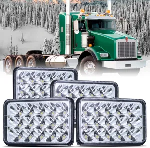 4x6 LED Lights High Low Sealed Beam White Rectangular LED Light 4PCS 45W Rectangular Automotive Headlight Assemblies with H4651 H4656 H6545 H4652 H4666 H4668 H4642