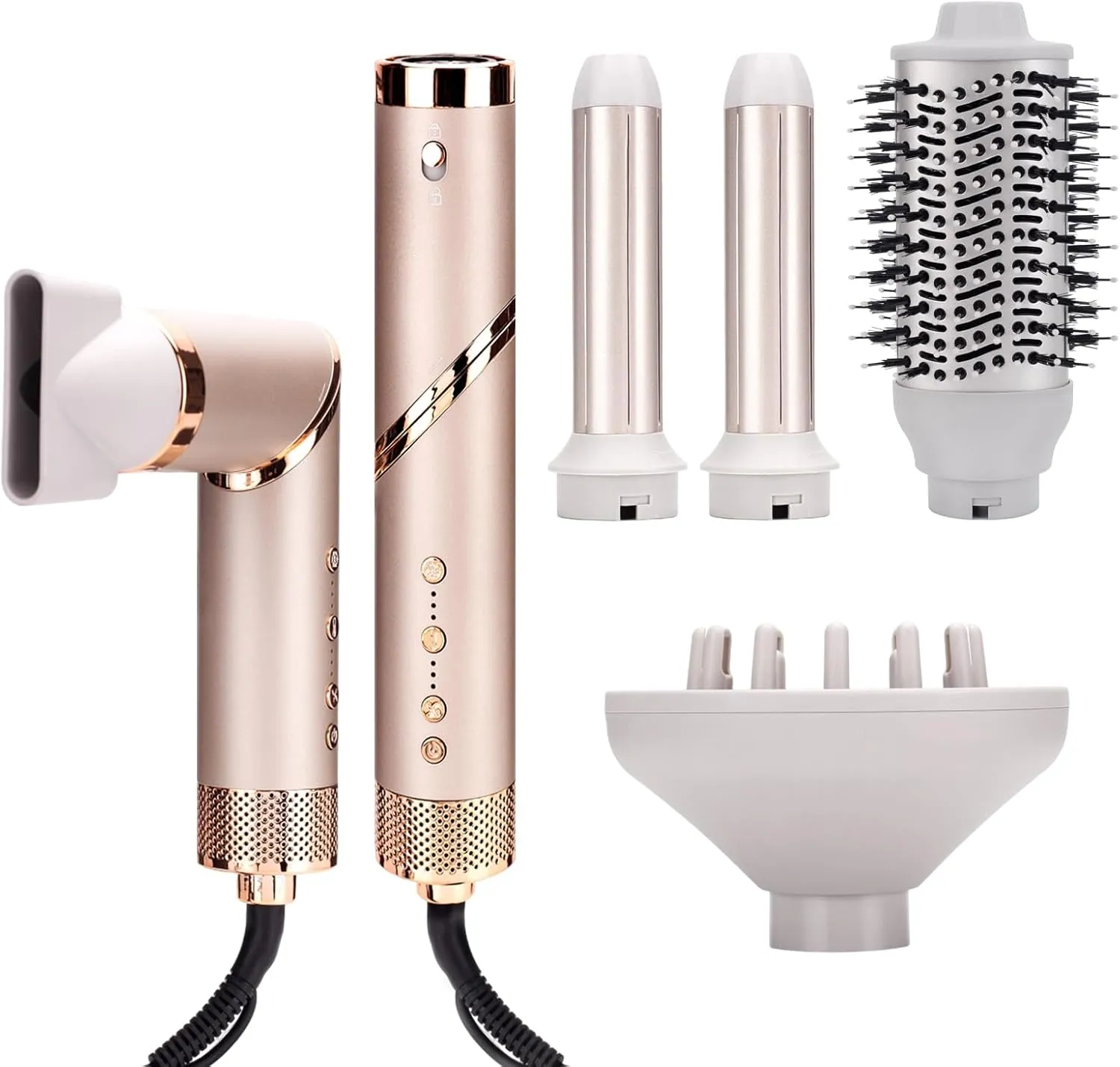 5 in 1 Hot Air Styler and Blow Dryer Brush, Auto Wrap Airstyler with Diffuser, High Speed 110000 RPM Flex Hair Dryer, Fast Drying Multi Style for Straight, Volumize, Wavy and Curly