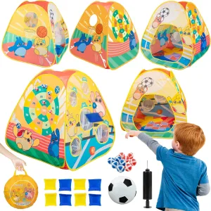 5-in-1 Kids Play Pop Up Tent with Bean Bag Toss Game Outdoor Toys, Tic Tac Toe, Dartboard,Soccer, Basketball, Carnival Outside Combo Set for Backyard Beach Lawn Party Fun, Birthday Gift for Boys Girls