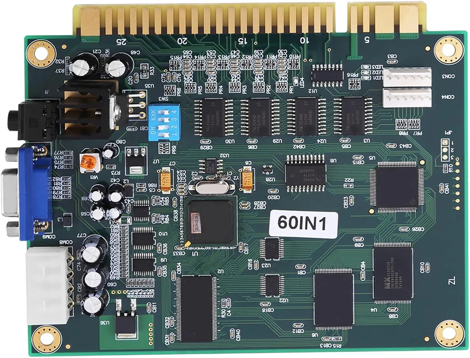 60 in 1 Multicade PCB Board, CGA VGA Output. Supports Trackball And or Joystick Controls with Universal Jamma Connector, New Score Saver
