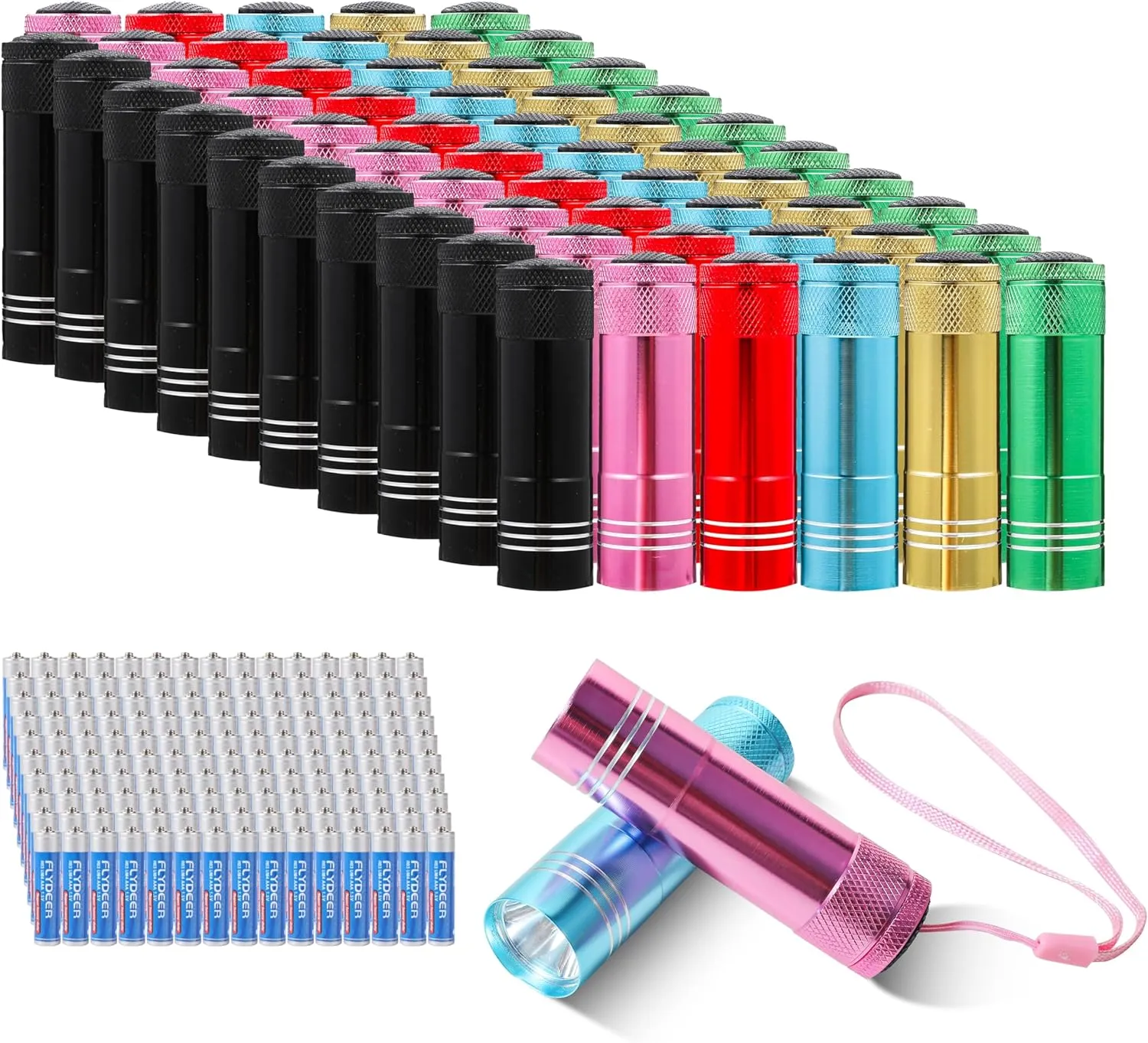 60 Pack Small Mini Flashlights Bulk, Aluminum LED Flash Light with Batteries Lanyard,Cheep Flashlight for Party Favors Camping Emergency Power Outage Night Reading, Gift to Christmas Halloween
