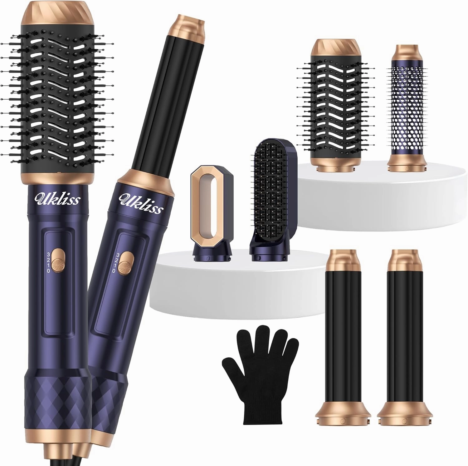 6 in 1 Hair Dryer Brush，Blow Dryer Brush Ionic Hair Dryer，Multi Hair Styler for Fast Drying Styling Curling Straightening Volumizing (Blue Gold)