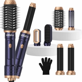6 in 1 Hair Dryer Brush，Blow Dryer Brush Ionic Hair Dryer，Multi Hair Styler for Fast Drying Styling Curling Straightening Volumizing (Blue Gold)