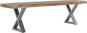 70" Rustic Acacia Wood Dining Bench for Family Gatherings, Farmhouse Design with Shiny Iron Base, Brown