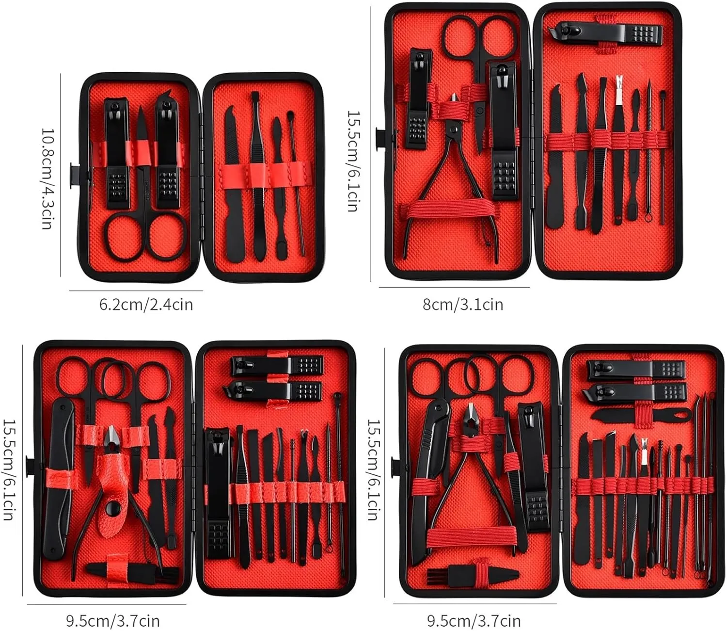 7/12/20/24pcs 1 Classic Black-Red Manicure Pedicure Set Travel-Ready Nail Care Precision Clippers Cutters(7Pcs Black-red)