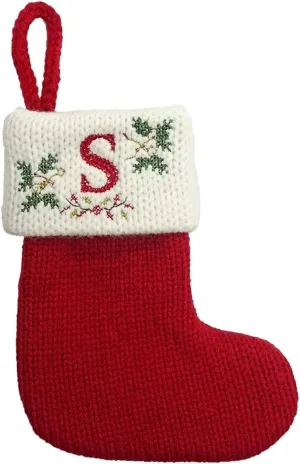 8-in. Cross-Stitched Holly Leaf Monogrammed Knit Christmas Stocking, Letter S