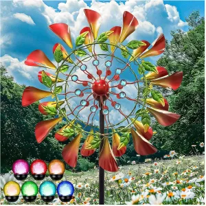 83in Wind Spinners Outdoor Metal Garden Spinners Outdoor Solar Powered Glass Ball with Kinetic Wind Yard Spinners