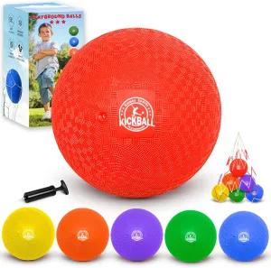 8.5 Inch Kickball Set, Dodgeballs 6 Pack, Playground Balls for Kids&Adults, Bouncy Balls Includes Pump and Storage Bag, Handball for Outdoor & Indoor Games, Boys and Girls Gift with Gift Box
