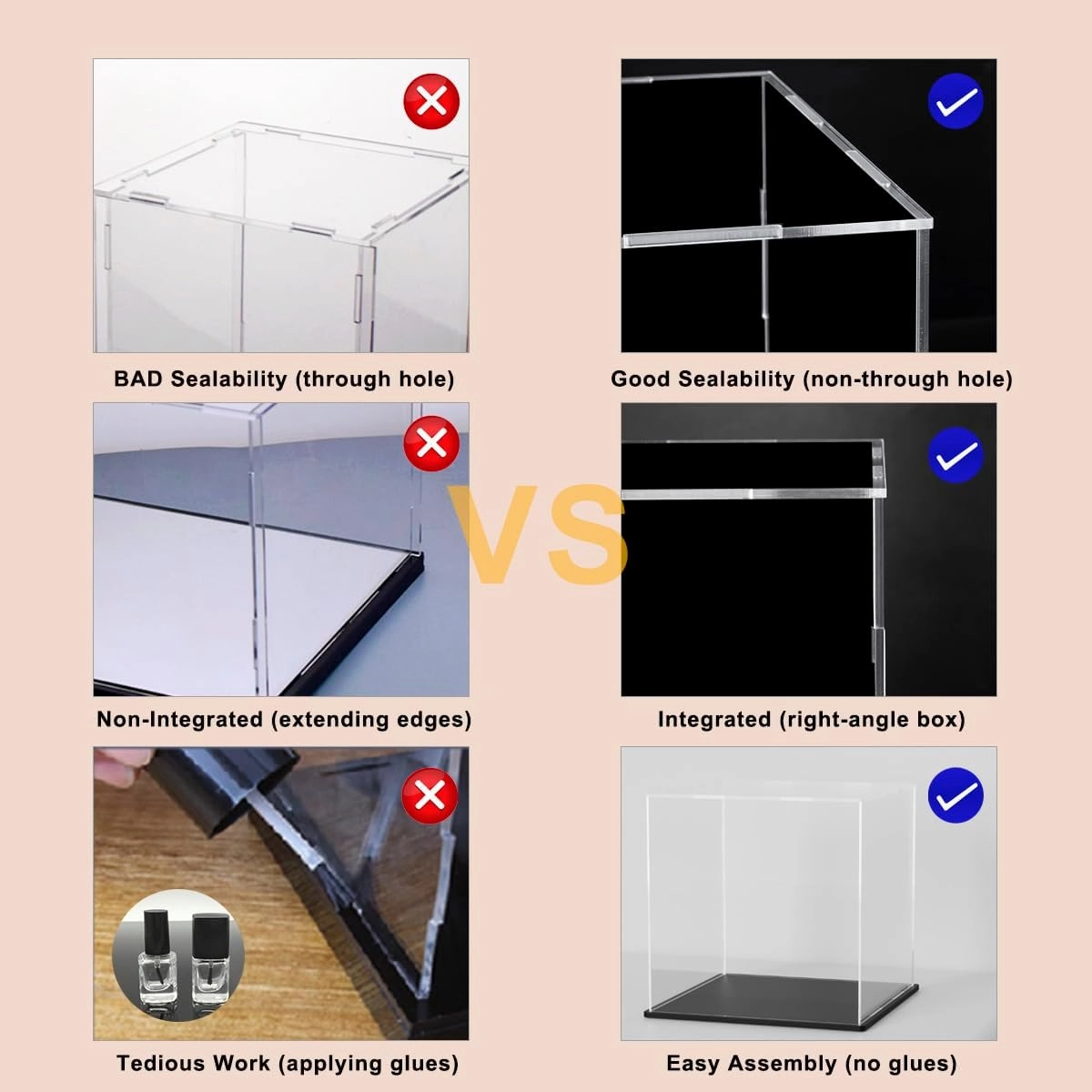 8 Inch Acrylic Display Case for Showcase, Clear Square Acrylic Box for Displaying Toys, Collectibles, Figures and Arts