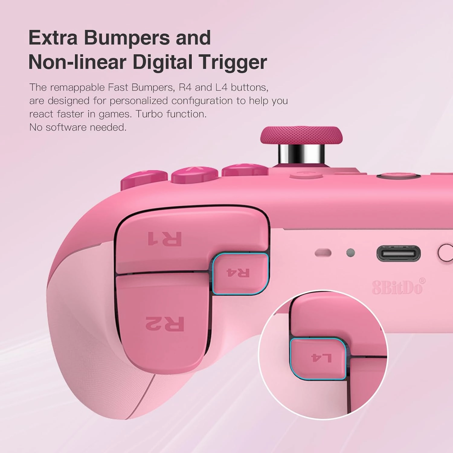 8Bitdo Ultimate 2C Bluetooth Controller (Hall Effect Joystick Update) - for Switch, with Remappable L4/R4 Bumpers, 6-axis Motion Control, Rumble Vibration and Turbo Function (Pink)