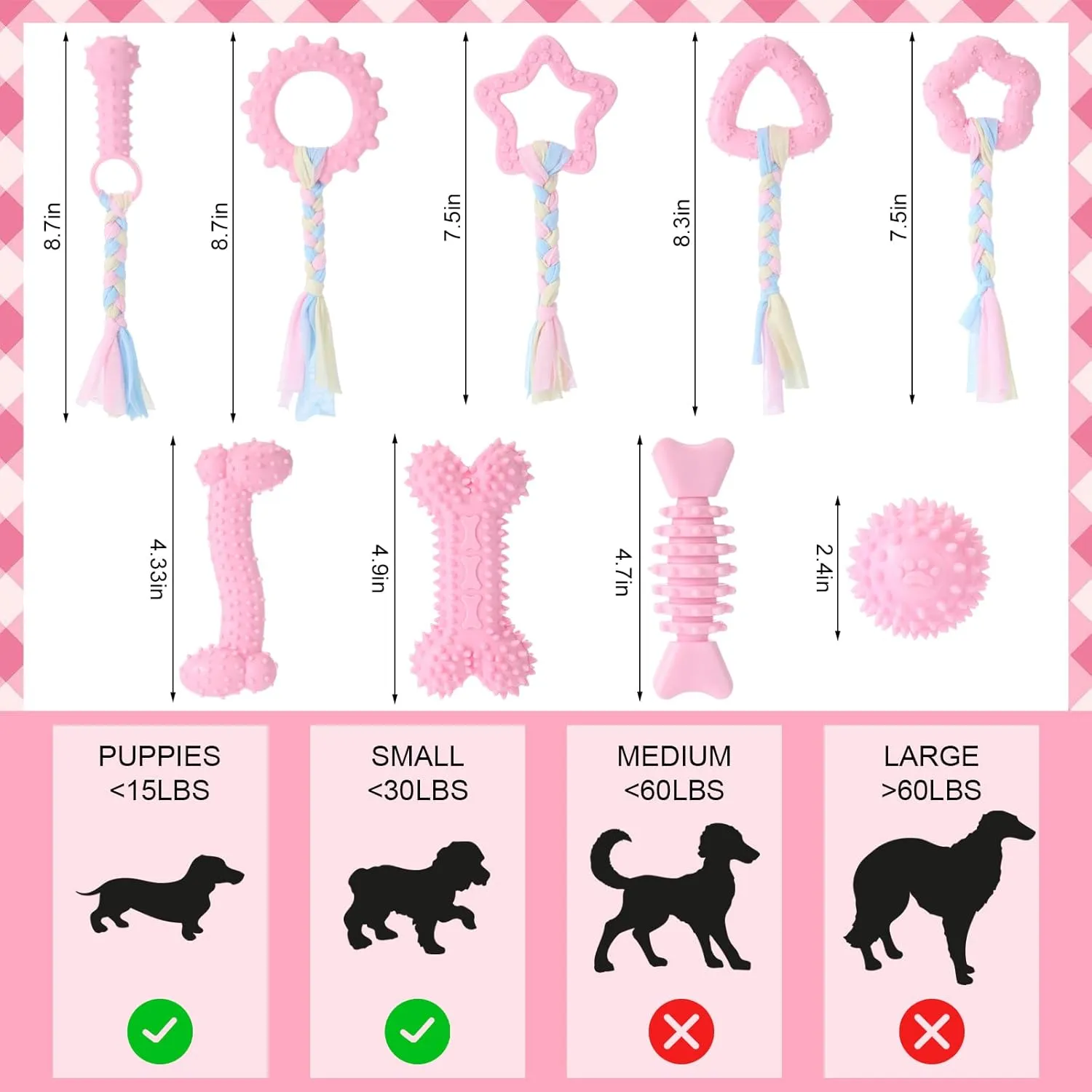 9 Pack Puppy Chew Toys for Teething Puppy Teething Chew Toys for 0-6 Months Suitable for Female Small Dogs(Pink)