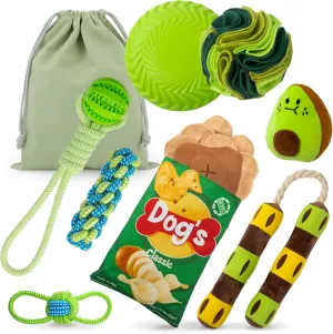 9 Pack Small Dogs Squeaky Toys, Sniffing Interactive Puzzle Ball, Dog Rope Toys, Floatable Flying Disc, Teething Toys, Slow Feeding Training For Small/Medium Breeds, Full Package For New Puppy At Home