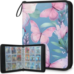 9 Pocket Card Binder, Flowers Butterfly 900 Pockets Collector Album with Zipper Trading Card Binder, Colorful Butterfly Double Sided Pocket Collection Binder