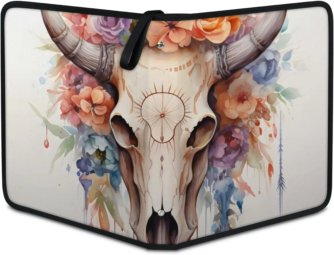 9 Pocket Card Binder, Goat Skull 900 Pockets Collector Album with Zipper Trading Card Binder, Colorful Floral Double Sided Pocket Collection Binder