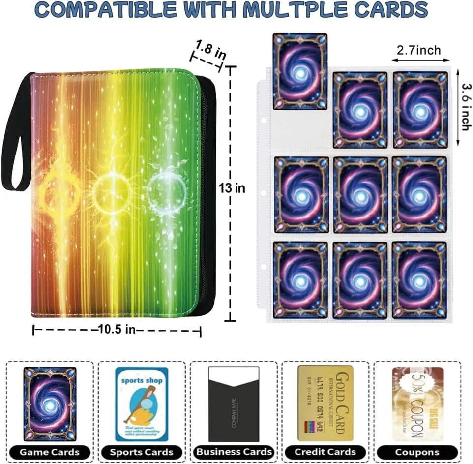 900 Pockets Trading Card Binder,9 Pocket Cards Collect Albums Book Holder with Zipper and 50 Removable Sleeves,for Game Sport Cards