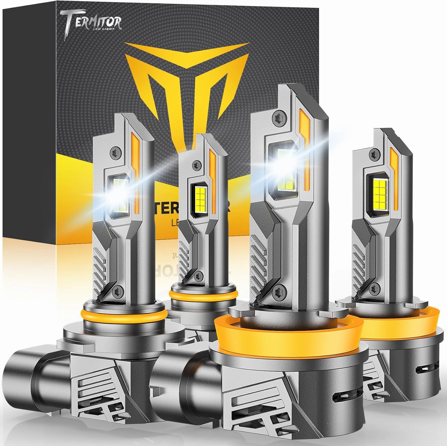 9005 H11 Bulbs Combo, 9005/HB3 H11/H9/H8 LED Bulbs 800% Super Bright 6500K Cool White Fog Lights Bulbs and Off-Road Lights, 5 Mins Plug-N-Play, Pack of 4