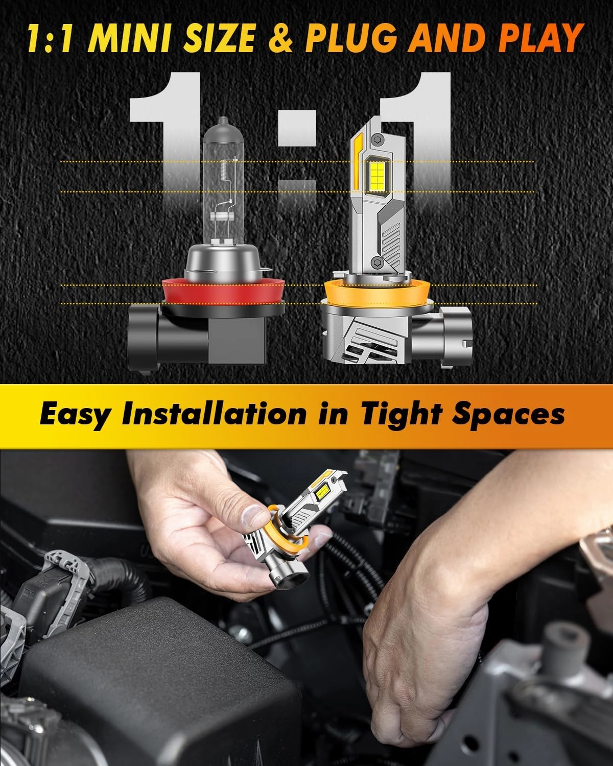 9005 H11 Bulbs Combo, 9005/HB3 H11/H9/H8 LED Bulbs 800% Super Bright 6500K Cool White Fog Lights Bulbs and Off-Road Lights, 5 Mins Plug-N-Play, Pack of 4