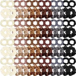 96 Pieces Satin Scrunchies Hair Tie Bulk Silk Elastic Ponytail Holders Ropes Comfortable Hair Bands Accessories for Girls Women Teens Birthday Gift(Colorful)