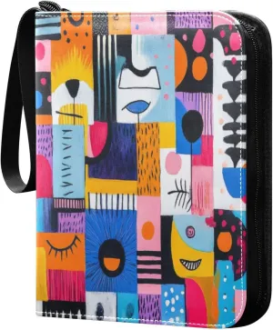 Abstract Colorful Card Binder 4-Pocket, 400 Pockets PU Waterproof Zippered Collector Card Album with 50 Removable Sleeves for Trading, Game Cards
