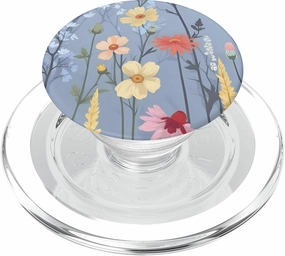 Aconite Flower Light Blue Colorful Floral Pattern PopSockets PopGrip for MagSafe
