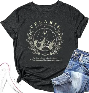 Acotar Velaris Shirt Tee Tops Women Night Court Symbol Tee Tops Funny Letter Printed Short Sleeve Tee Gifts Shirts