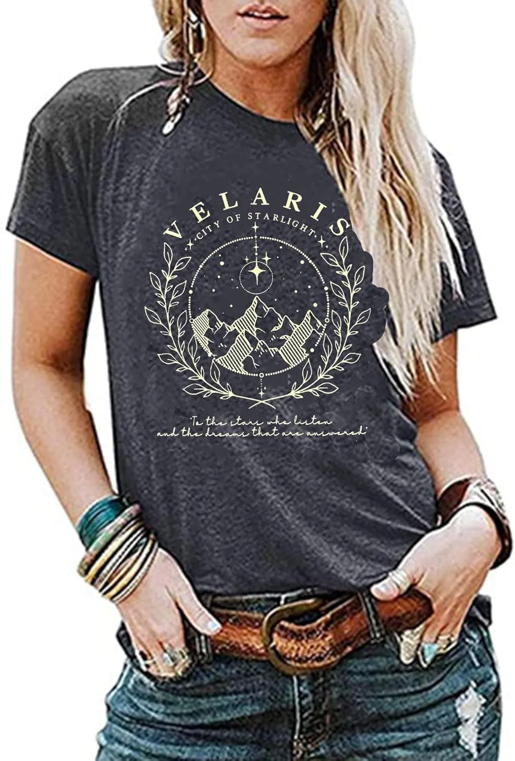 Acotar Velaris Shirt Tee Tops Women Night Court Symbol Tee Tops Funny Letter Printed Short Sleeve Tee Gifts Shirts