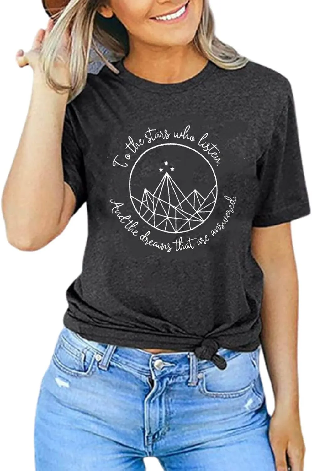 Acotar Velaris Shirt Tee Tops Women Night Court Symbol Tee Tops Funny Letter Printed Short Sleeve Tee Gifts Shirts