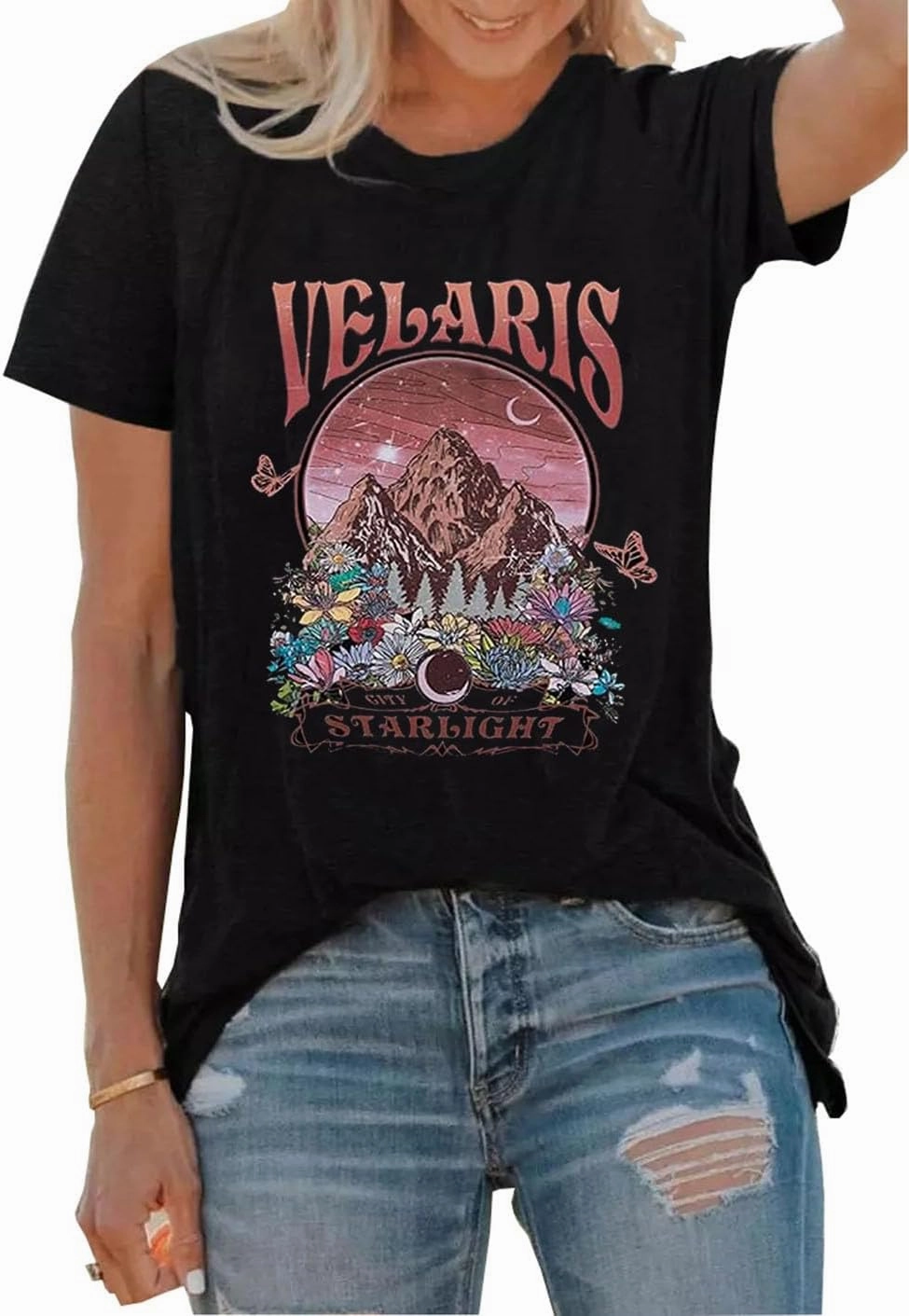Acotar Velaris Shirt Tee Tops Women Night Court Symbol Tee Tops Funny Letter Printed Short Sleeve Tee Gifts Shirts