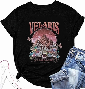 Acotar Velaris Shirt Tee Tops Women Night Court Symbol Tee Tops Funny Letter Printed Short Sleeve Tee Gifts Shirts