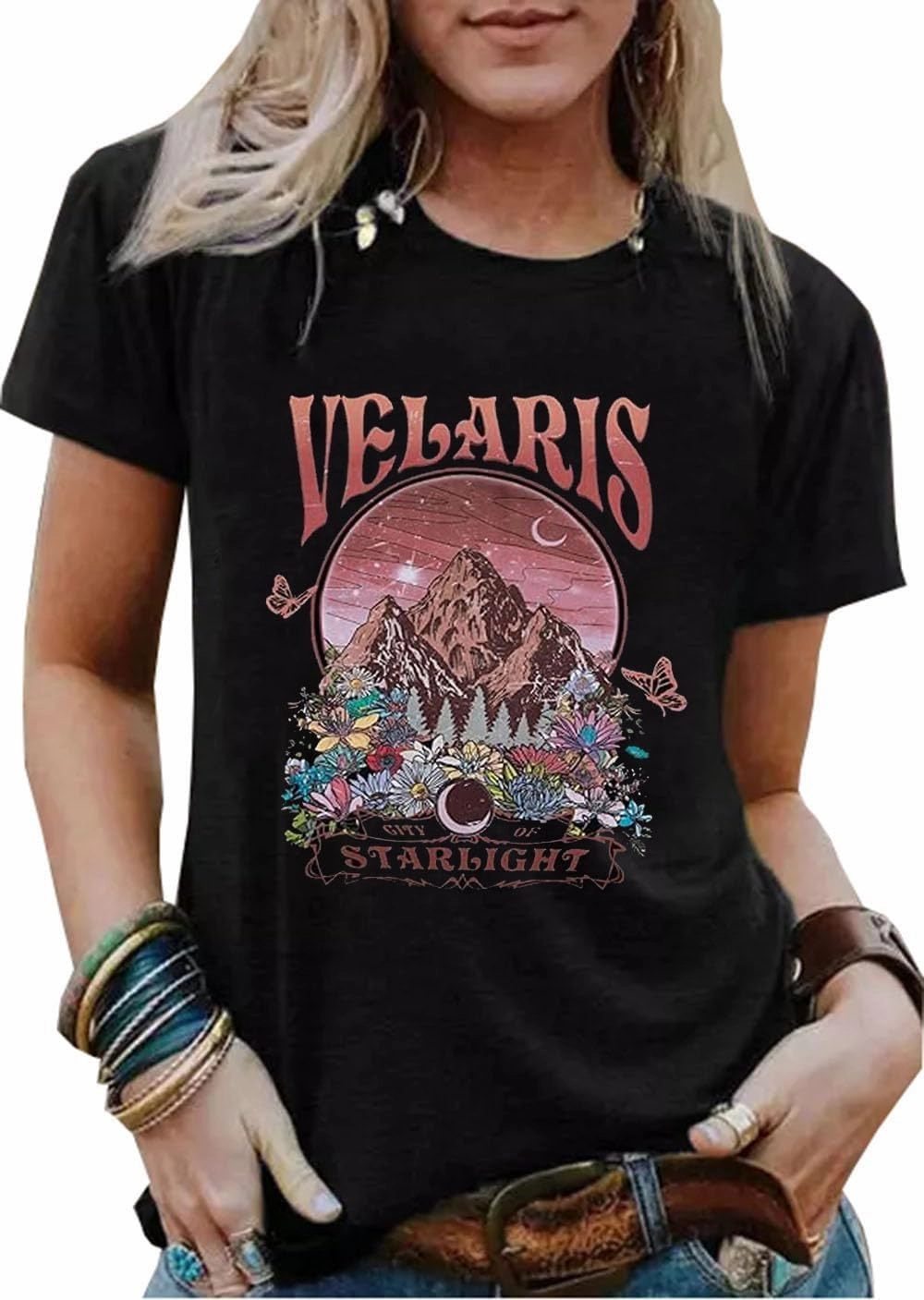 Acotar Velaris Shirt Tee Tops Women Night Court Symbol Tee Tops Funny Letter Printed Short Sleeve Tee Gifts Shirts