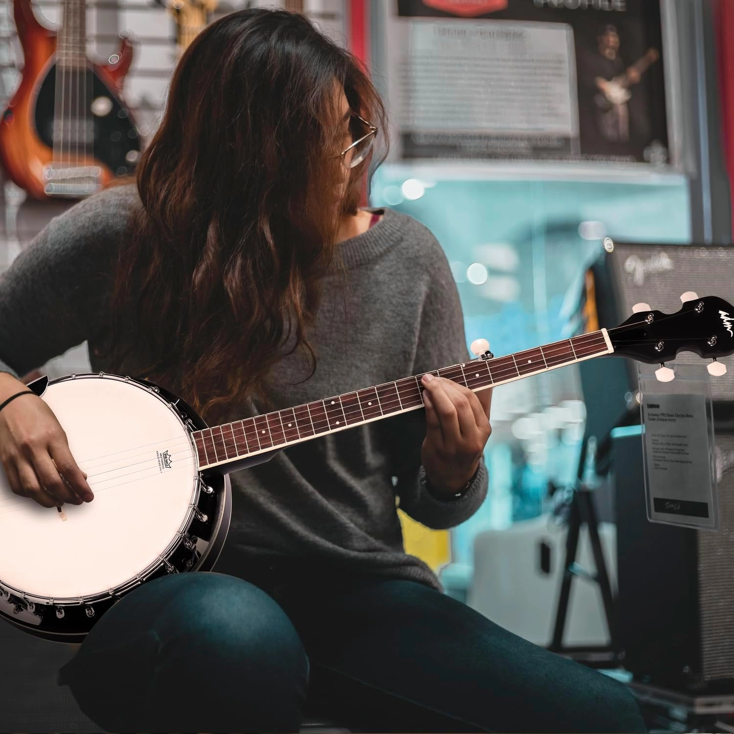 ADM Banjo 5 String Full Size Banjoes Set, 38 Inch Beginner Banjo Kit with Resonator, Remo Drum Head, Open or Closed Back, Gift Package Free Lessons Starter Accessories for Adults Teenager, Black