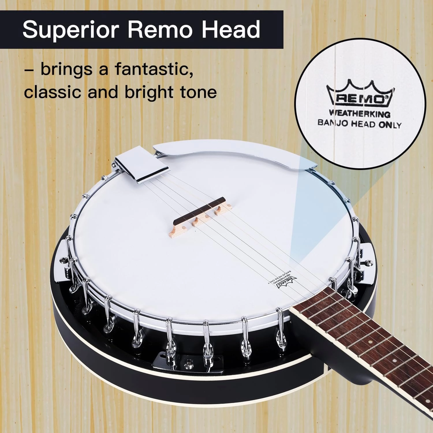 ADM Banjo 5 String Full Size Banjoes Set, 38 Inch Beginner Banjo Kit with Resonator, Remo Drum Head, Open or Closed Back, Gift Package Free Lessons Starter Accessories for Adults Teenager, Black