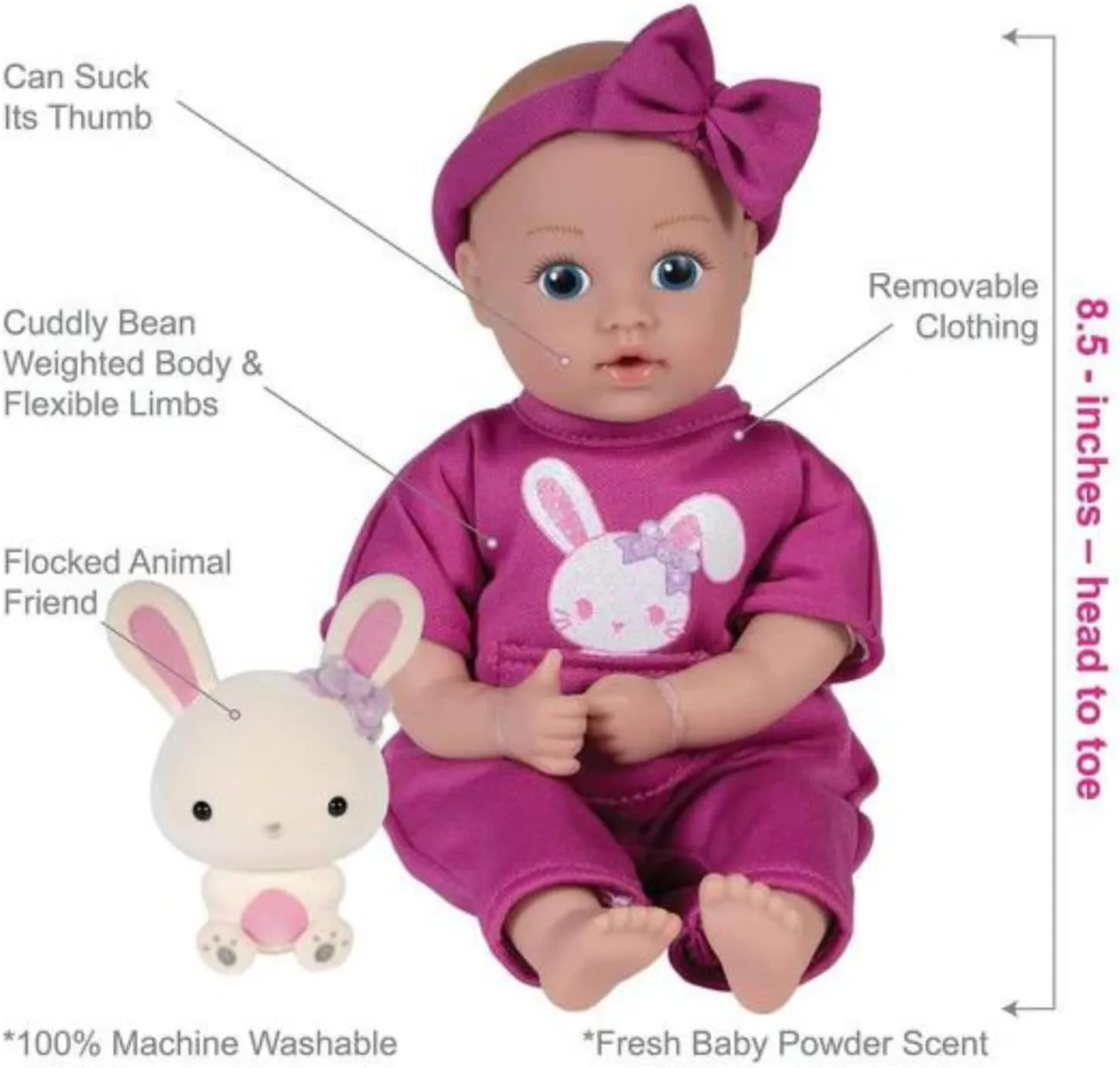ADORA Be Bright Collections - Tots and Friends, 8.5” Baby Doll and Spirit Stuffed Animal, Made in Sweet Baby Powder Scent and Machine Washable, Birthday Gift for Ages 3  -Baby Bunny