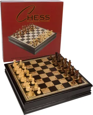 Adrienne Chess Inlaid Burl Wood Board Game with Weighted Wooden Pieces, Extra Large 19 x 19 Inch Set