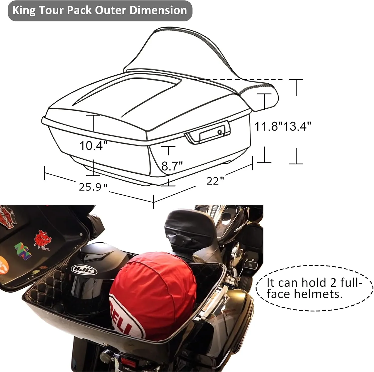 Advanblack Hard Candy Hot Rod Red Flake King Tour Pack, Black Mount Bracket & Top Luggage Rack Fit for 2009-Later Harley Touring, Road Glide, Street Glide Special, Road King, Electra Glide