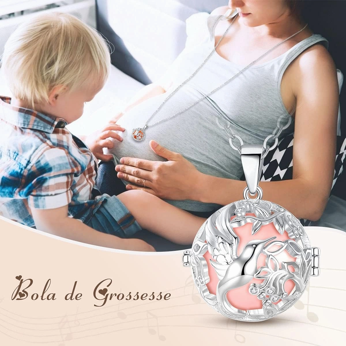 AEONSLOVE Harmony Ball Necklace for Pregnancy Gifts, Angel Chime Caller Bola Hummingbird Necklace for Women Maternity Mom to be Jewelry, 30 & 45 Inch Chains
