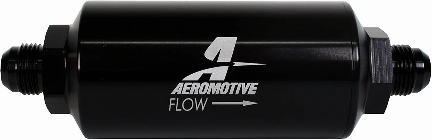 Aeromotive 12379 Filter, In-Line, 100-Micron Stainless Mesh Element, AN-08 Male, Bright-Dip Black, 2" OD