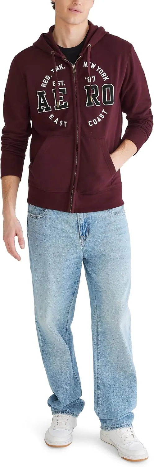 AEROPOSTALE Men's Aero Logo Full Zip Hoodie-Circle
