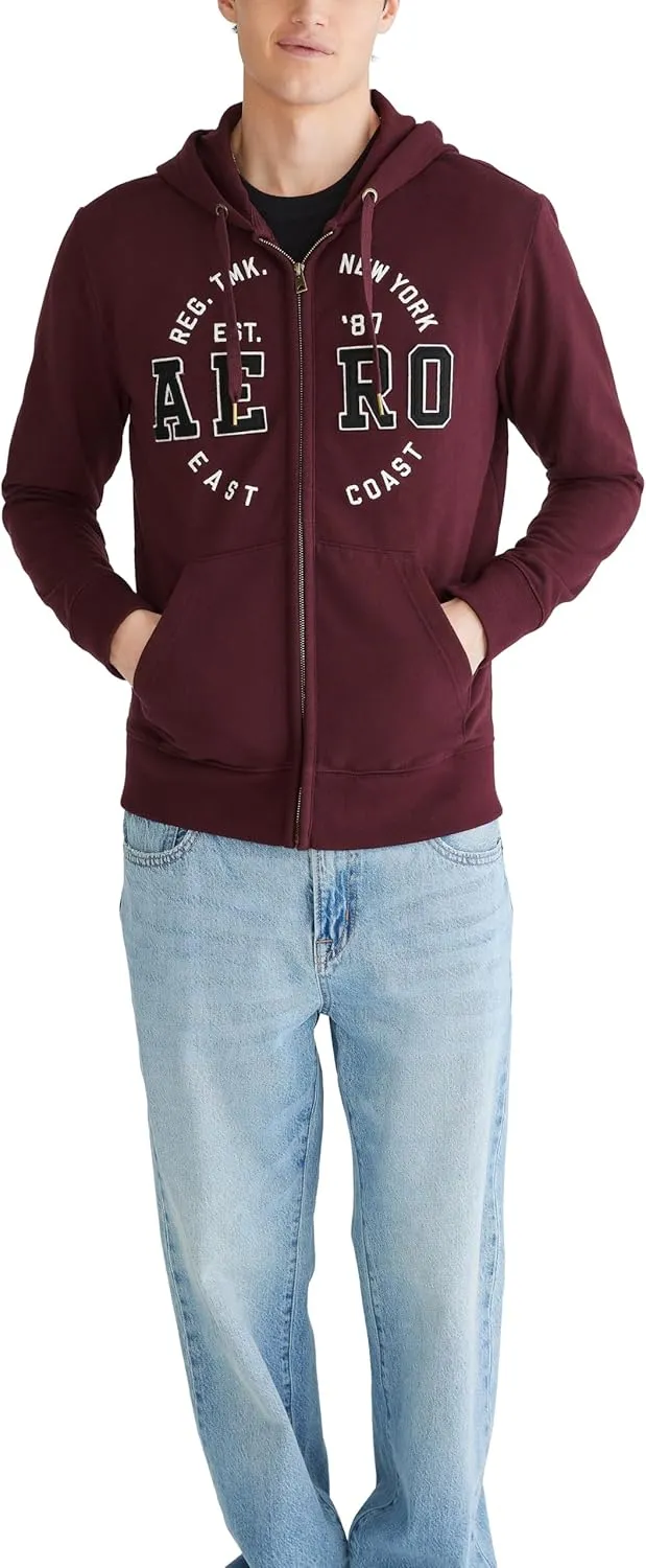 AEROPOSTALE Men's Aero Logo Full Zip Hoodie-Circle