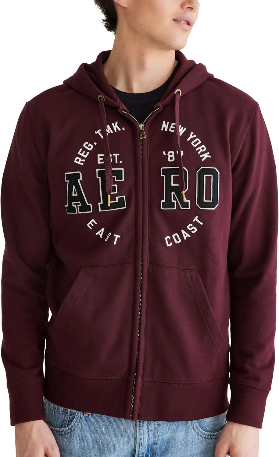 AEROPOSTALE Men's Aero Logo Full Zip Hoodie-Circle