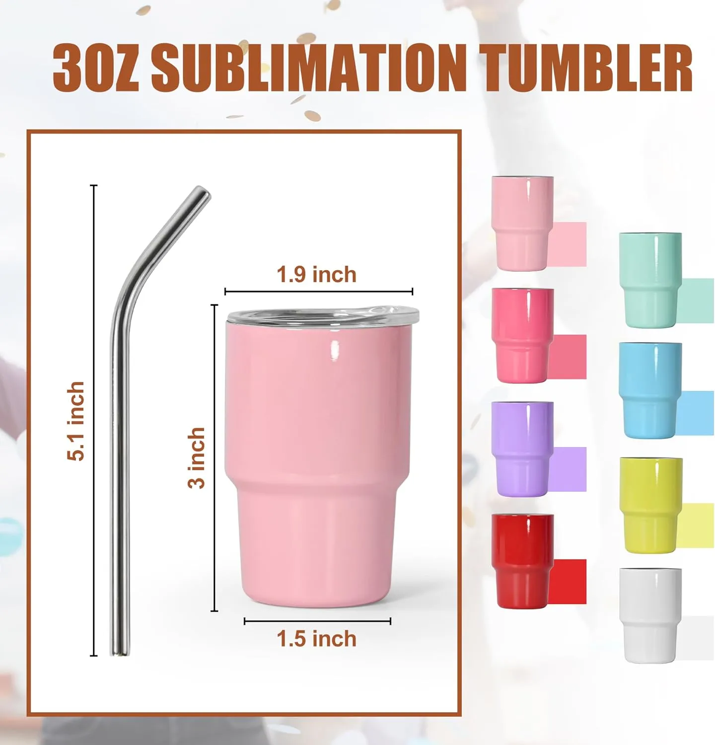 AGH 3 oz Mini Tumbler Shot Glass with Straw and Lid White Stainless Steel Sublimation Tumblers Double Wall Vacuum Insulated Cups, 12 Pack
